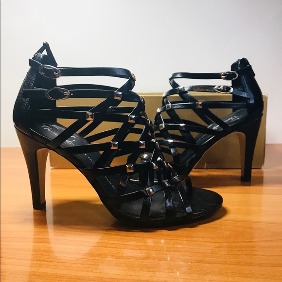black strappy gladiator heels